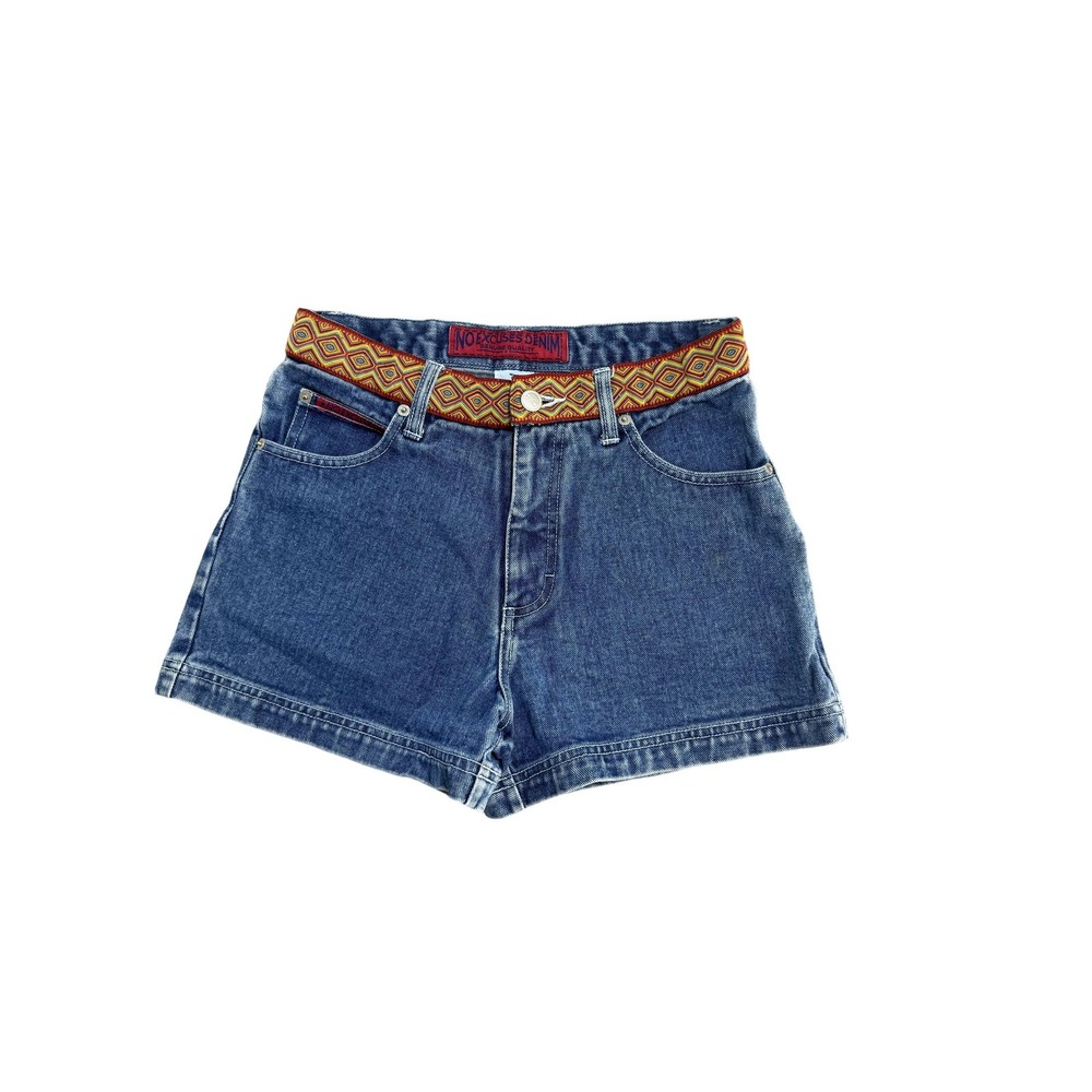 Vintage No Excuses Denim Shorts Juniors 5/6 Blue Mom High Rise Rainbow Waist